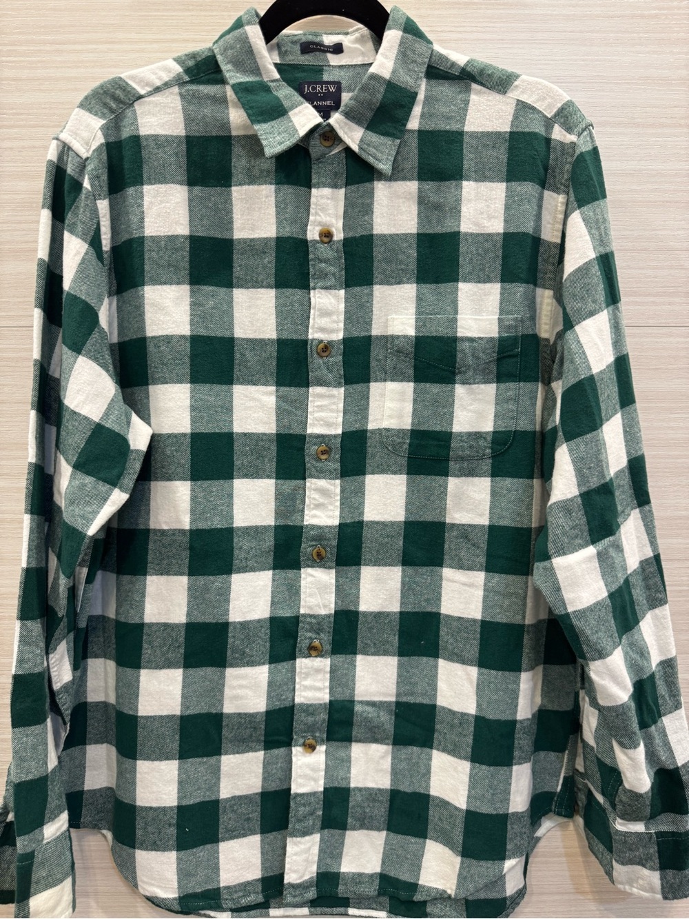 J.Crew Men's Flannel Green and White Buffalo Check Button-Up Shirt size Medium